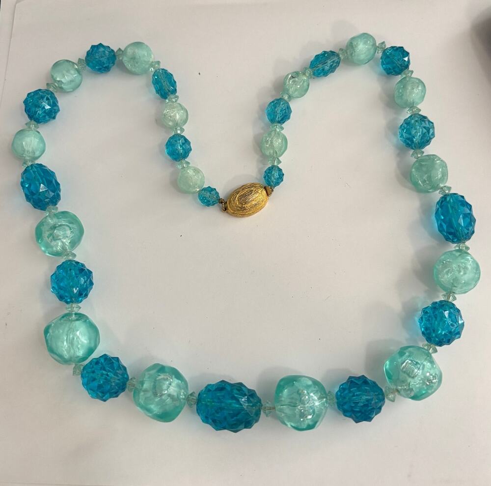 Vintage Blue Lucite Beaded Necklace
